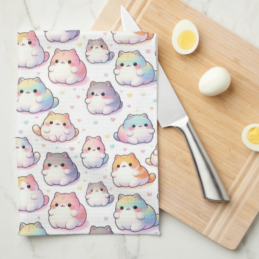 Chubby Cartoon Cat Collectie met harten Theedoek (Quarter Fold)