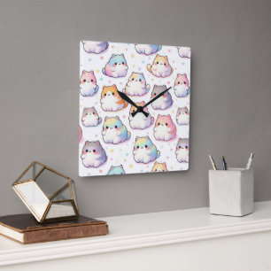 Chubby Cartoon Cat Collectie met harten Vierkante Klok
