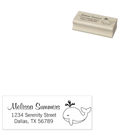 Chubby Cartoon Whale Adres Rubberstempel (Gestempeld)