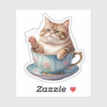 Chubby Cat in een theekopje Sticker | Schattigee d