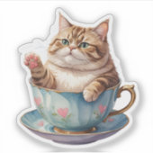 Chubby Cat in een theekopje Sticker | Schattigee d (Voorkant)