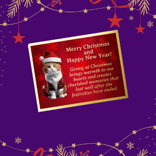 Chubby Cat in Santa Hat Folie Post Kaart