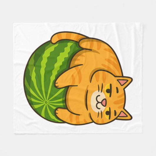 Chubby Cat op Watermelon Meme Shirt Fleece Deken (Voorkant (Horizontaal))