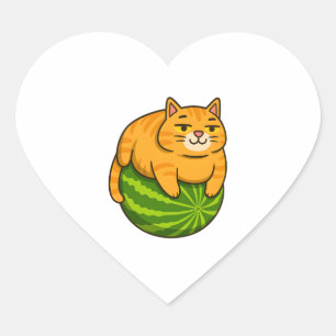 Chubby Cat op Watermelon Meme Shirt Hart Sticker