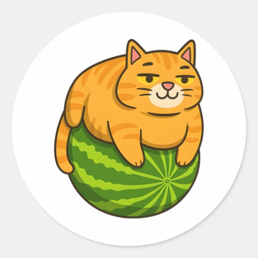 Chubby Cat op Watermelon Meme Shirt Ronde Sticker (Voorkant)