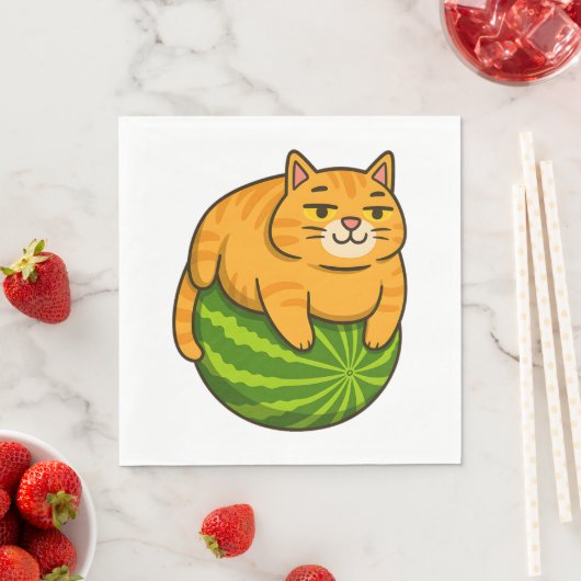 Chubby Cat op Watermelon Meme Shirt Servet (Insitu)