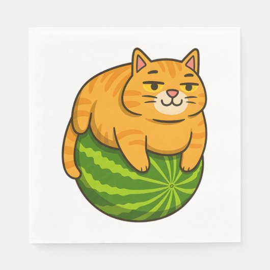 Chubby Cat op Watermelon Meme Shirt Servet (Voorkant)