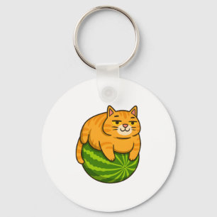 Chubby Cat op Watermelon Meme Shirt Sleutelhanger