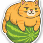 Chubby Cat op Watermelon Meme Shirt Sticker (Voorkant)