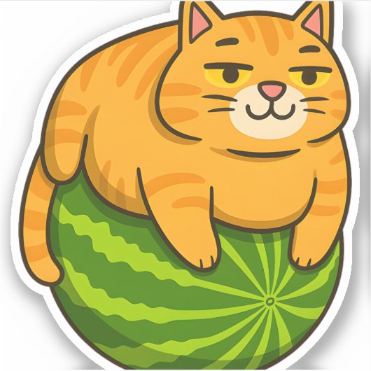 Chubby Cat op Watermelon Meme Shirt Sticker (Voorkant)