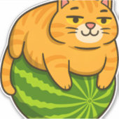 Chubby Cat op Watermelon Meme Shirt Sticker (Voorkant)