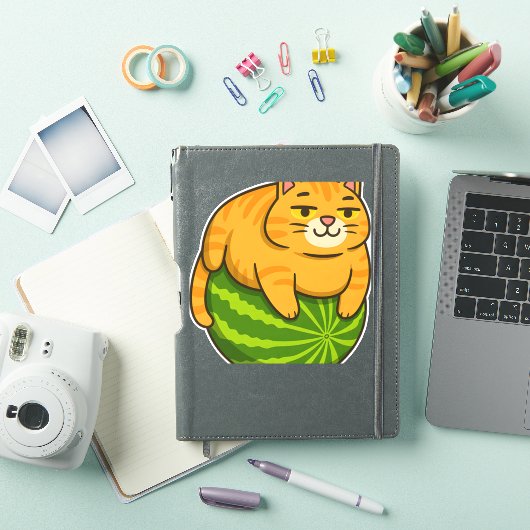 Chubby Cat op Watermelon Meme Shirt Sticker (iPad Cover)