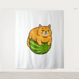 Chubby Cat op Watermelon Meme Shirt Wandkleed