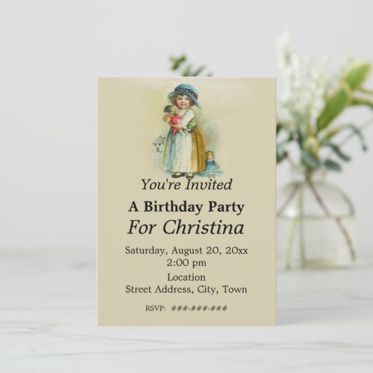 Chubby Cheeks Verjaardag Meisje Dolls Tan Kaart (Staand voorkant)