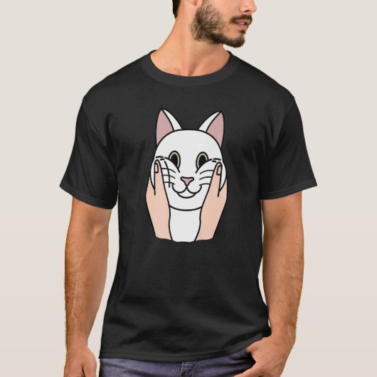 Chubby Cheeks White Cat Pet T-shirt (Voorkant)