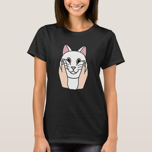 Chubby Cheeks White Cat Pet T-shirt (Voorkant)