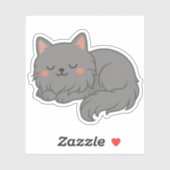 Chubby Fluffy Gray Cat – Sleepy Cartoon Cat Art Sticker (Vel)