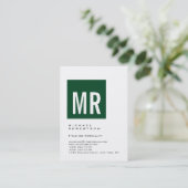 Chubby Forest Green Monogram White Visitekaartje (Staand voorkant)