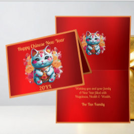 Chubby Fortune Cat Chinees Nieuwjaar gevouwen Feestdagen Kaart