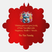 Chubby Fortune Cat Chinees Nieuwjaar Ornament Kaar (Achterkant)
