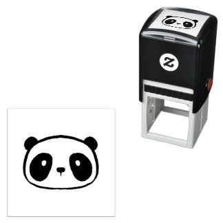 Chubby Giant Panda Cartoon Face Zelfinktende Stempel
