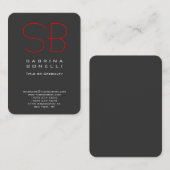 Chubby Grey Red Round Monogram Visitekaartje (Voorkant / Achterkant)