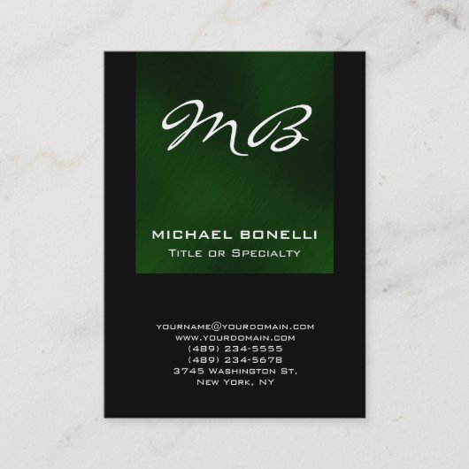 Chubby groen zwart monogram uniek visitekaartje (Voorkant)