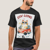Chubby kat in een kleine auto 2d platte illustrati t-shirt (Voorkant)
