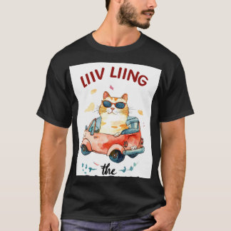 Chubby kat in een kleine auto 2d platte illustrati t-shirt