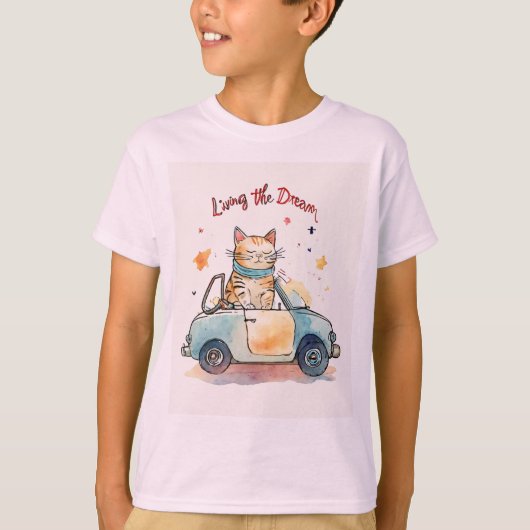 Chubby kat in een kleine auto t-shirt (Voorkant)