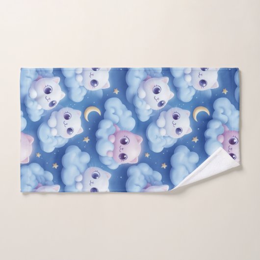Chubby Kawaii Cats and Clouds 3D Naadloos Patroon Bad Handdoek (Handdoek)