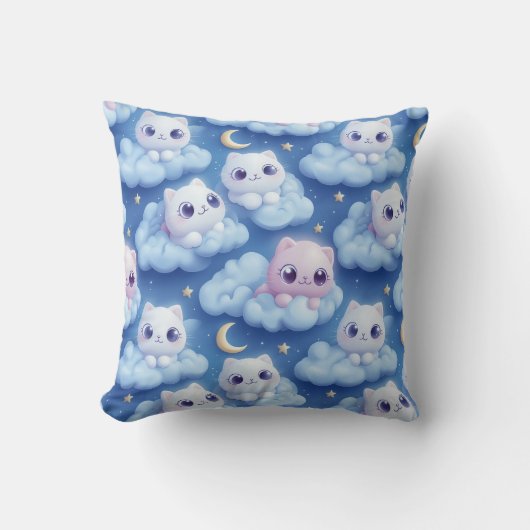 Chubby Kawaii Cats and Clouds 3D Naadloos Patroon Kussen (Voorkant)