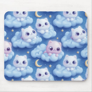 Chubby Kawaii Cats and Clouds 3D Naadloos Patroon Muismat