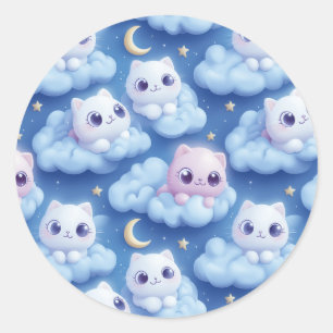 Chubby Kawaii Cats and Clouds 3D Naadloos Patroon Ronde Sticker