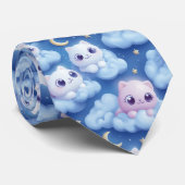 Chubby Kawaii Cats and Clouds 3D Naadloos Patroon Stropdas (Opgerold)