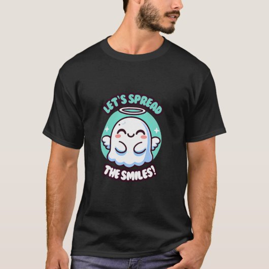Chubby Kawaii Ghost lacht als een engel T-shirt (Voorkant)