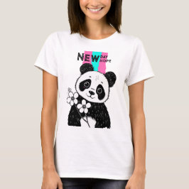 Chubby Little Panda Love flower T-shirt