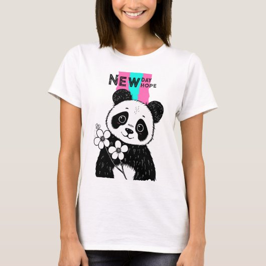 Chubby Little Panda Love flower T-shirt (Voorkant)