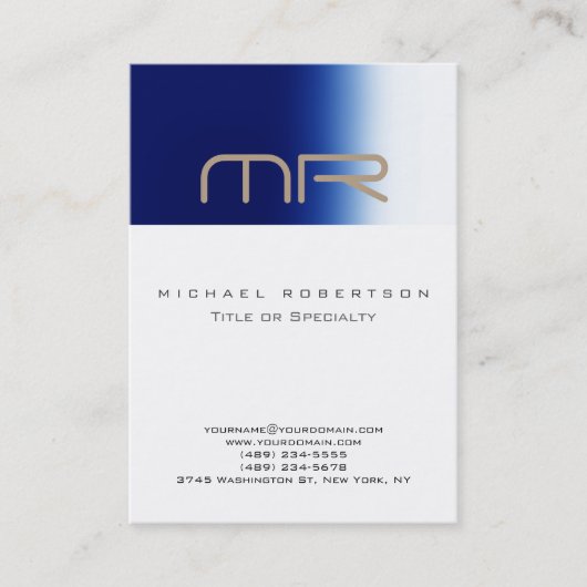 Chubby Modern Monogram White Blue Visitekaartje (Voorkant)