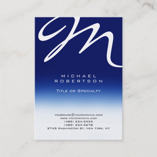 Chubby Modern Monogram White Blue Visitekaartje (Voorkant)