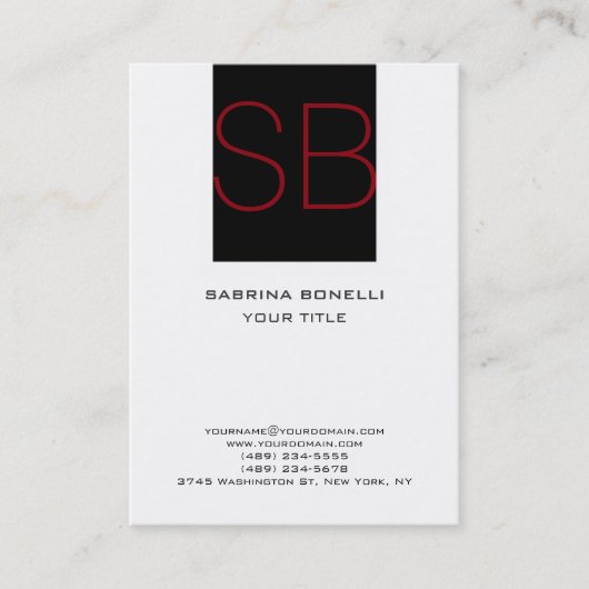 Chubby Monogram Black White Red Cute Visitekaartje (Voorkant)
