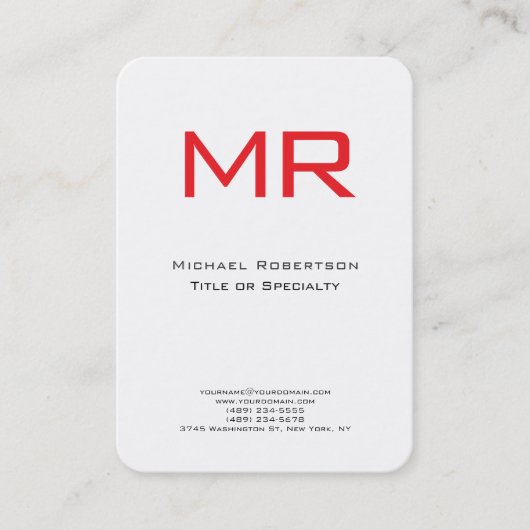 Chubby Monogram Red White Minimalist Visitekaartje (Voorkant)