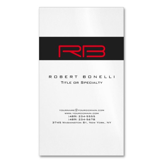 Chubby Monogram White Dark Grey Red Visitekaartje Magnetisch Visitekaartje (Voorkant Verticaal)