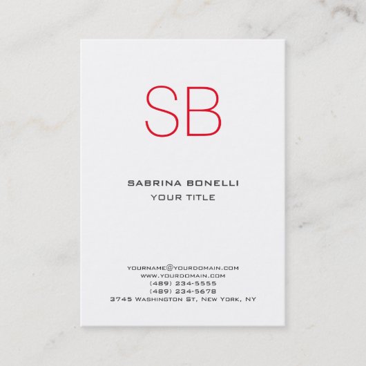 Chubby Monogram White Red Cute Visitekaartje (Voorkant)