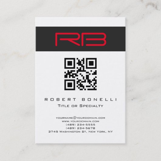 Chubby Monogram Wit Rood QR Code Visitekaartje (Voorkant)