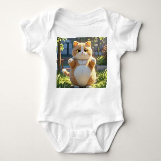 Chubby Oranje kat in Sunny Garden – Baby Bodysuit (Voorkant)