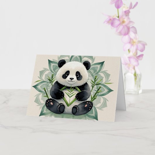 Chubby panda zittend in een lotus pose Zen Folie Wenskaart (Orchidee)