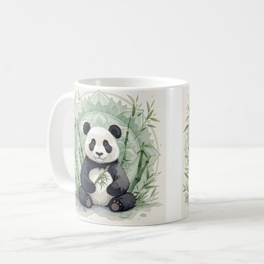Chubby panda zittend in een lotushouding koffiemok (Voorkant links)