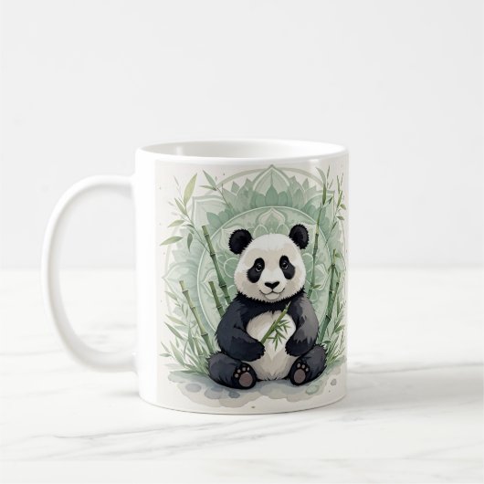 Chubby panda zittend in een lotushouding koffiemok (Links)