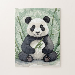 Chubby panda zittend in een lotushouding legpuzzel
